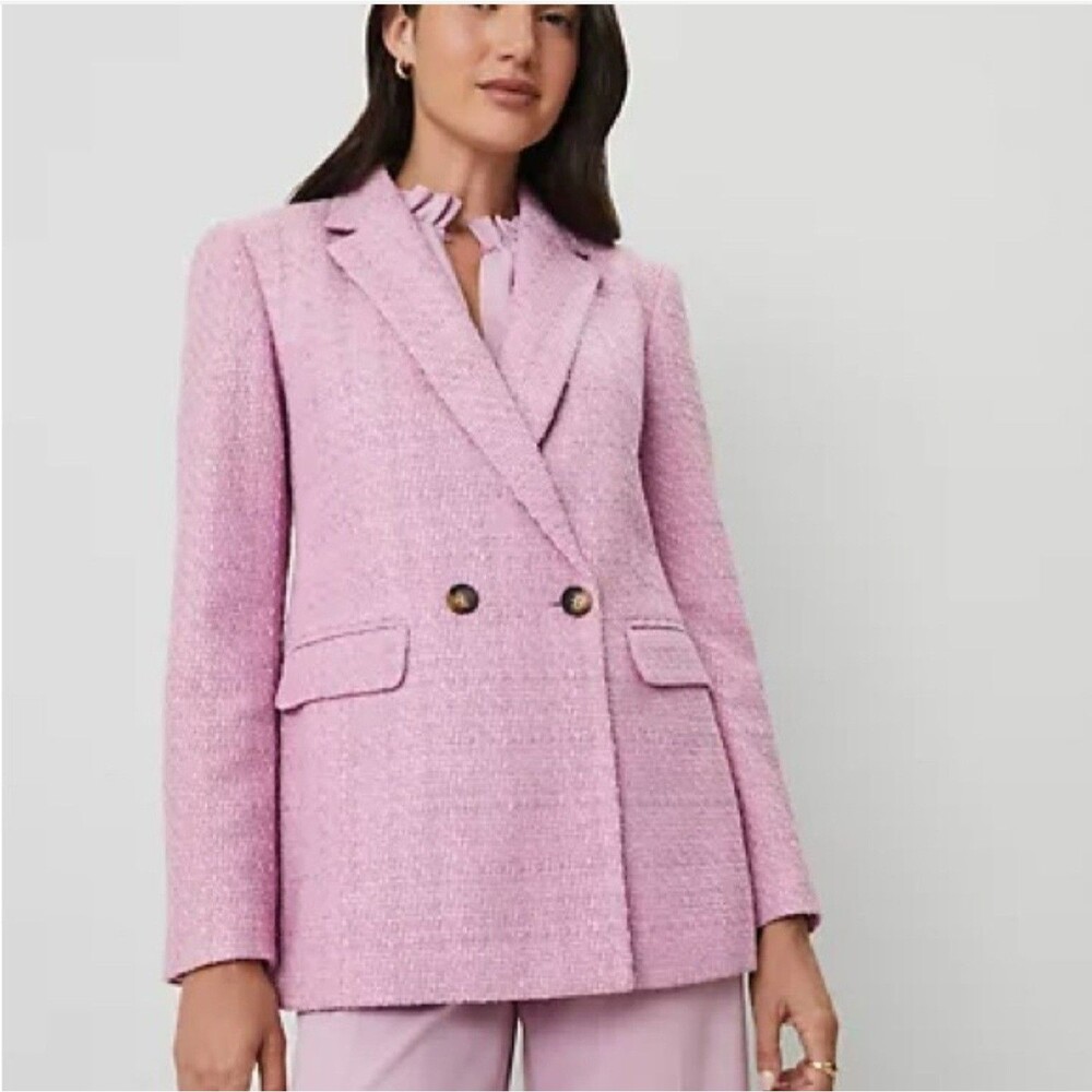 Ann Taylor Clean Lilac Crosby Tweed Double Breasted Blazer Jacket  Plus SZ 18